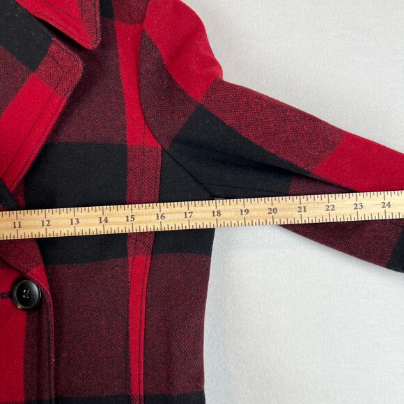 Banana Republic Buffalo Plaid Wool Peacoat Trench Coat Belt Jacket XS Red Black - Picture 4 of 10